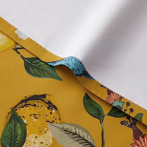Mustard Yellow Kitchen Tier Curtains 36 Inches Long Dark Yellow Botanical Floral Hummingbird Grommet Room Darkening Half Window Drapes (Mustard Yellow / 52"W x 36"L (Pack of 2))
