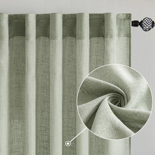 Sage Linen Curtains 52x84 Inch Long for Bedroom Living Room Green (52"W x 84"L (Pack of 2) / Sage)