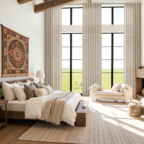 Eggshell Beige Linen Curtains for Living Room 126 Inches Long Light Filtering Semi Sheer Curtain Back Tab Rustic Farmhouse Decor Drapes Floor to Ceiling High Window for Bedroom 52x126 (52"W x 126"L (Pack of 2) / Eggshell Beige)