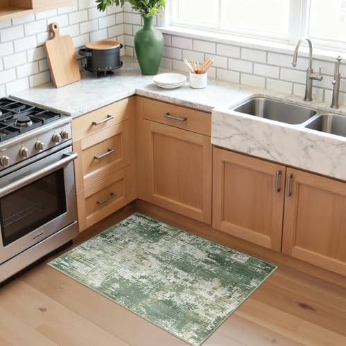 Washable 2'x3' Abstract Area Rug for Living Room Light Green (Green/Gray/Yellow / 2' x 3' (Rectangular))