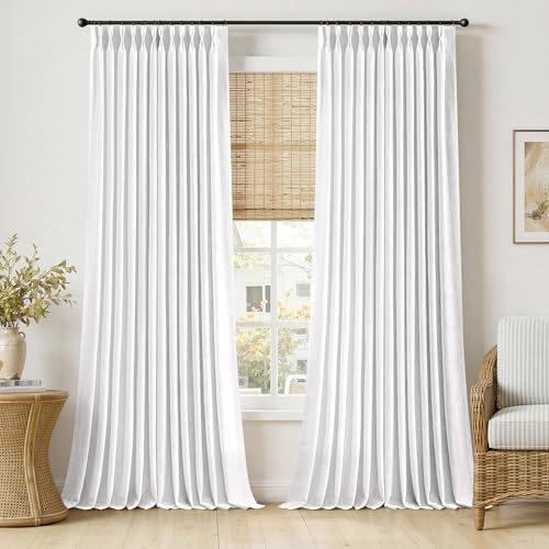 Pinch Pleated White Thick Linen Curtains 102 Inches Long 2 Panels (White / 40"W x 102"L (Pack of 2))