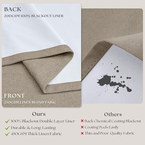 Dark Flax Linen Pinch Pleated 100% Black Out 105 Inch Curtains for Bedroom (Deep Flax / 40"W x 105"L (Pack of 2))