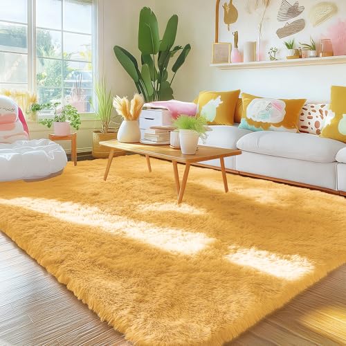 Area Rugs for Living Room Bedroom (4x5.9 Ft / Mustard Yellow)