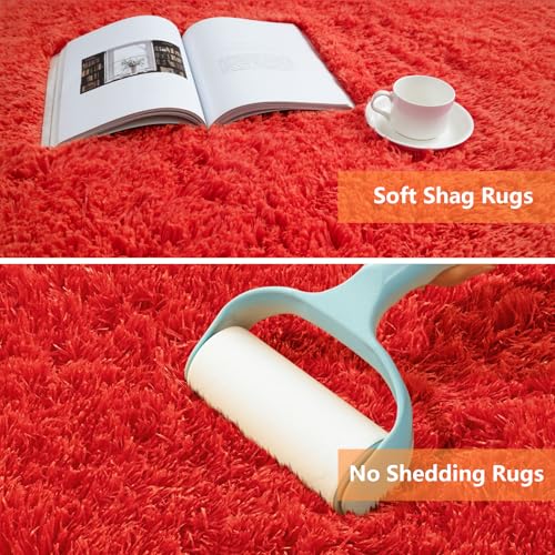 Red Shag Area Rugs for Bedroom Living Room