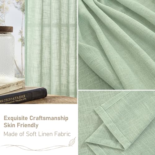Fresh Green Linen Curtains 54 Inch Length for Bedroom (Fresh Green / 52"W x 54"L (Pack of 2))