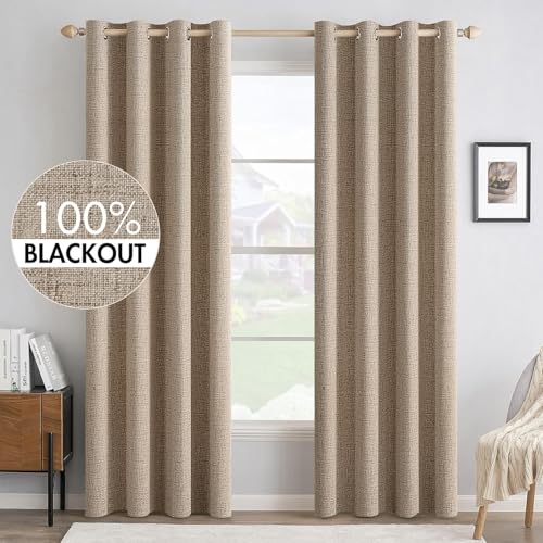 100% Blackout Linen Curtains for Bedroom 52x90 Inches Copper Brown (Copper Brown / 52"W x 90"L (Pack of 2))