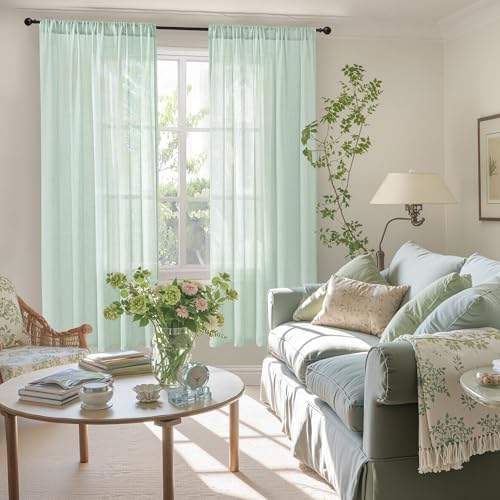 Sage Green Linen Semi Sheer Curtains for Living Room 63 Inch Length (Sage Green / 52"W x 63"L (Pack of 2))