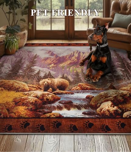 6x9 Mountain Bear Area Rugs for Living Room (Mountain Brown Bear / 6' x 9' (Rectangular))