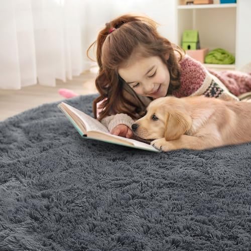 Grey Round Rugs for Bedroom (9 Ft Round / Grey)