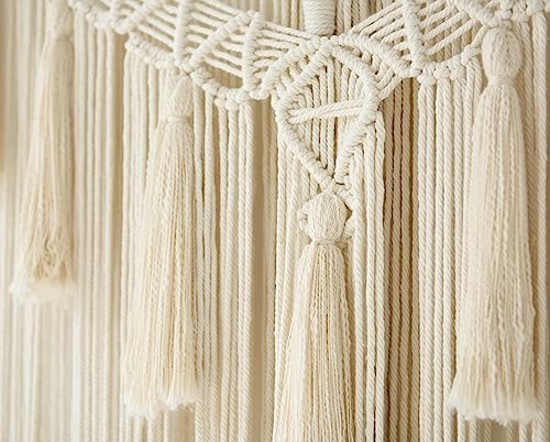 Macrame Wall Hanging Small Yarn Wall Art Ivory Boho Decor 31"Wx39"L (Ivory1)