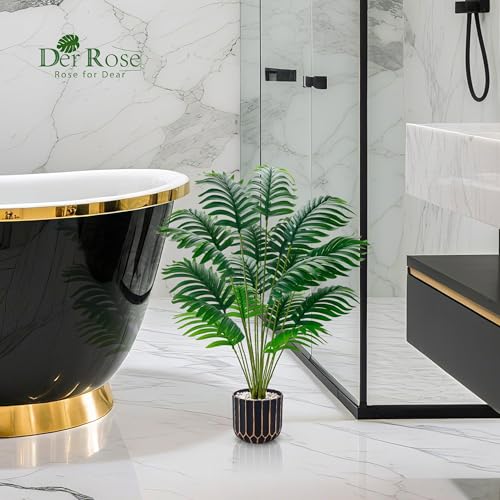 28" Fake Palm Tree in Black Gold Pot for Living Room Decor (28"-Palm)