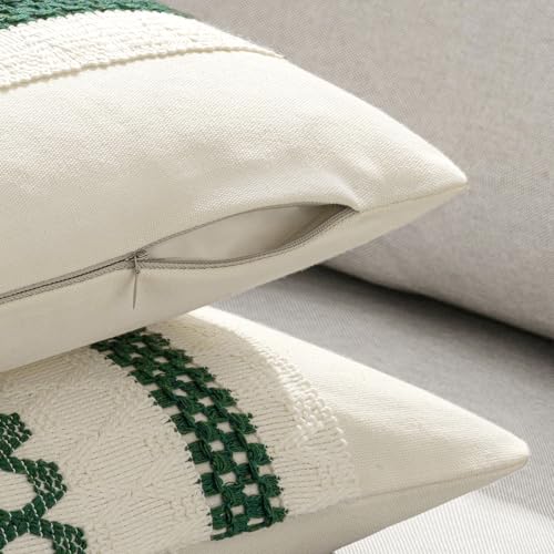 Set of 2 Dark Green Boho Decorative Lumbar Pillow Covers 12x20 Inch (20" x 12" (Pack of 2) / Dark Green)