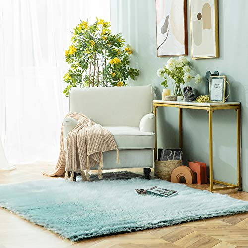Ashler Faux Fur Rug (7' x 5' (Rectangular) / R-frosted Bottom Turquoise)