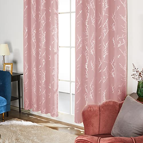 Living Room Curtains 63 Inches Long (Coral Pink/Tree Branch / 52"W x 63"L (Pack of 2))