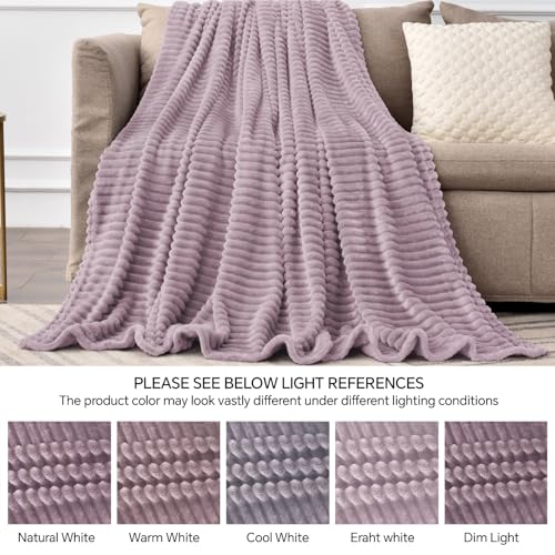 3D Ribbed Dusky Violet Fleece Twin Blanket for Couch (Dusky Violet / Twin(60"x80"))