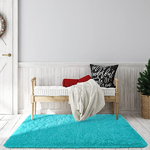 Super Soft Shaggy Rugs Fluffy Carpets (4' x 6' (Rectangular) / Blue)