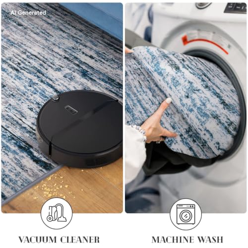 Modern Abstract 2x5 Runner Rug Non Slip Washable Kitchen Rugs (Grey Blue White / 2' x 5' (Runner))