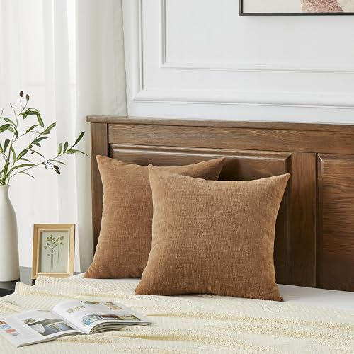 2 Pack Apricot Brown 26x26 Chenille Throw Pillow Covers for Couch (Apricot Brown / 26" x 26" (Pack of 2))