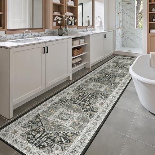 Washable Runner Rugs 2x10 for Hallway Kitchen Grey Green (Grey Green/Black Olive / 2' x 10' (Runner))