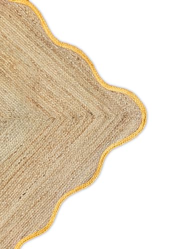 Wave Scalloped Natural Jute Boho Area Rug (Yellow / 8'x10' (Rectangular))