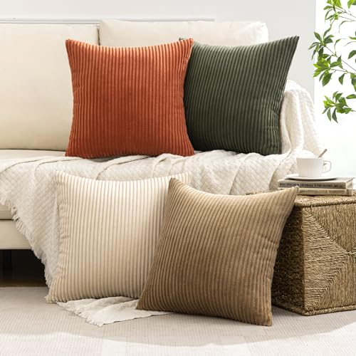 Fall Corduroy Decorative Throw Pillow Covers Rust (18" x 18" (Pack of 4) / Rust-olive Green)