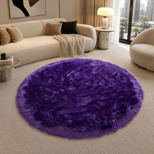 Faux Sheepskin Rug (Dark Purple / 4' x 4' (Round))