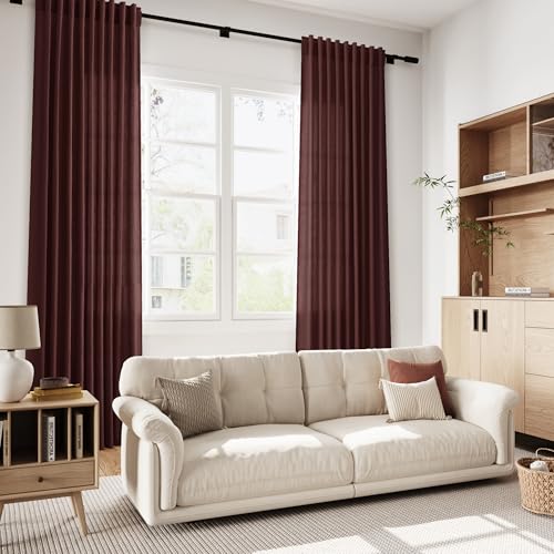 Reddish Brown Linen Curtains 90 Inch Long 2 Panels Set for Bedroom Living Room (52"W x 90"L (Pack of 2) / Reddish Brown)