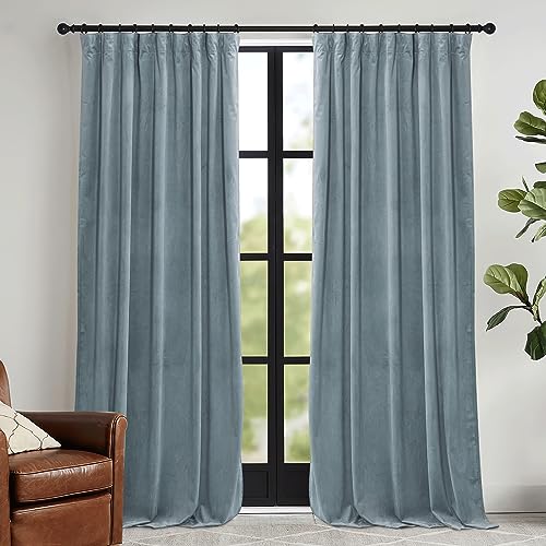 Stone Blue Velvet Curtains 72 inches Length with Hook Belt (Stone Blue / 42"W x 72"L (Pack of 2))