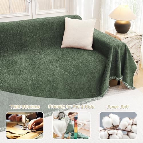 Couch Cover for Dogs Washable Couch Covers Couch Covers for Sofa Couch Cover 2 Cushion Sofa Non Slip Dogs Furniture Protector Chenille Sofa Covers for Pets (71" x 102" / Moss Green)