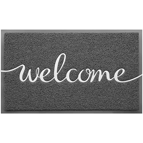 Grey Door Mat Welcome Mats Outdoor Indoor Doormat for Entryway Floor Mat (Grey Welcome / 1'6" x 2'6" (Rectangular))