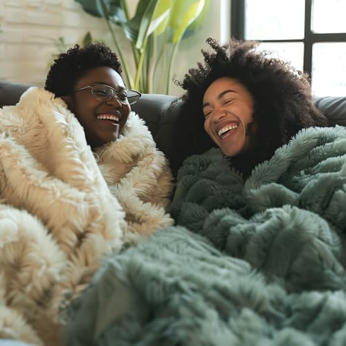 Faux Fur Fluffy Sherpa Fleece King Bed Blanket Sage Green 108"x90" (12- Sage Green / King (108" X 90"))
