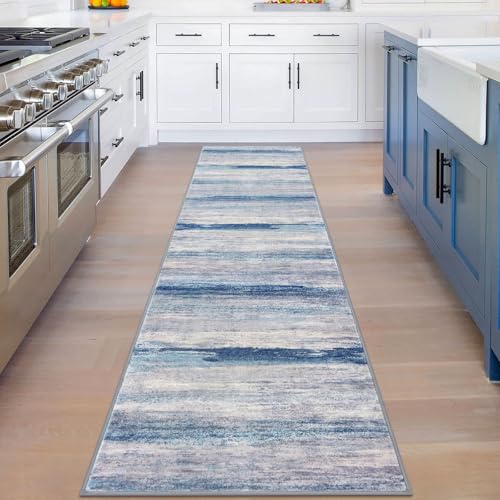 Modern Abstract Hallway Runner Rug (Blue/Grey/Beige / 2' x 8' (Runner))