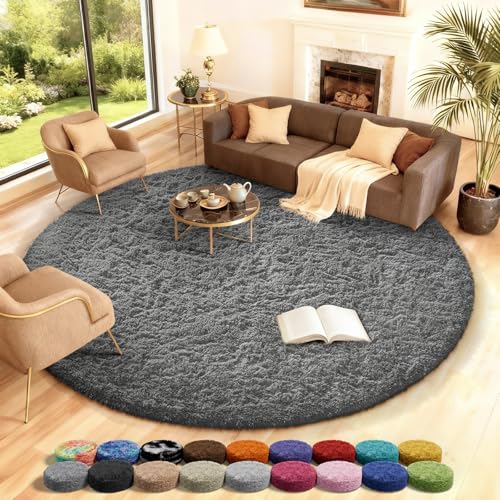 Round Rug 8Ft Grey Circle Area Rugs (1- Grey / 8' (Round))