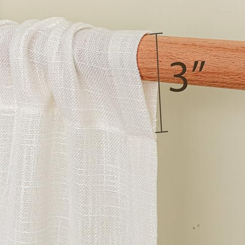 Semi Sheer Natural Linen Curtains 36 Inch Length (34"W x 36"L (Pack of 2) / Beige White)