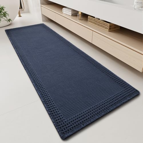 Waffle Bathroom Runner Rugs (Navy / 2' X 5')