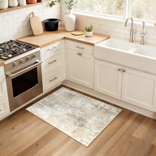 Washable 6'x8' Abstract Area Rug for Living Room Neutral Brown (Gray/Neutral Brown / 6' x 8' (Rectangular))