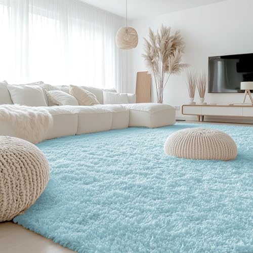 9x12 Machine Washable Large Area Rugs for Living Room (9x12 Ft / Light Blue)