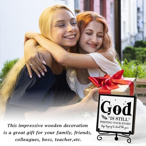 Home Decor Farmhouse Shelf Decor For Living Room (God Is Still(Black-04) / Wooden Sign with Iron Stand)