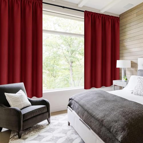 Wide Blackout Curtains for Living Room 70 x 63 Inch Long Burgundy (Burgundy / 70"W x 63"L (Pack of 2))