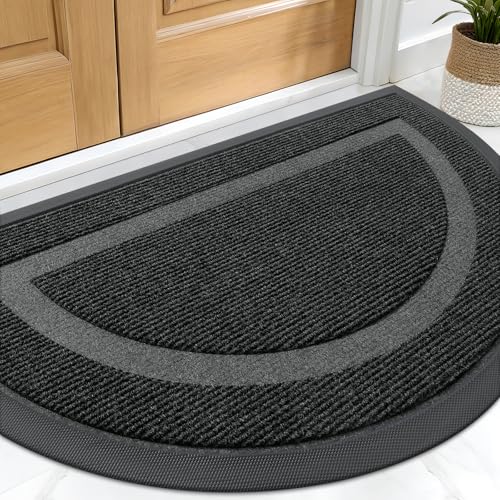 Half Circle Front Door Mat Outside 29.5x17 All (Black / 29.5" x 17")