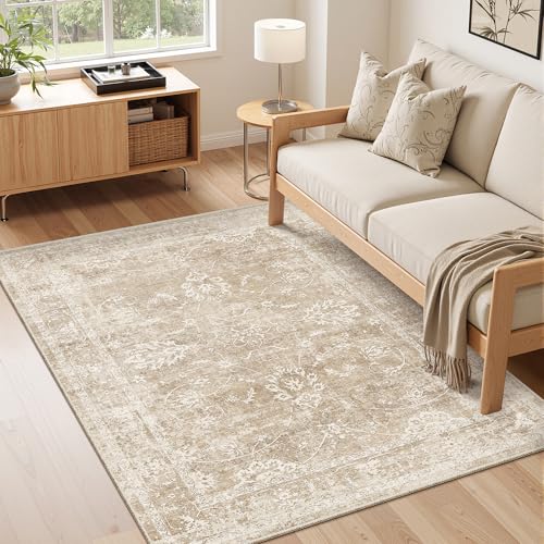 Washable Area Rug 4x6 for Living Room (Beige/Brown / 4' x 6' (Rectangular))