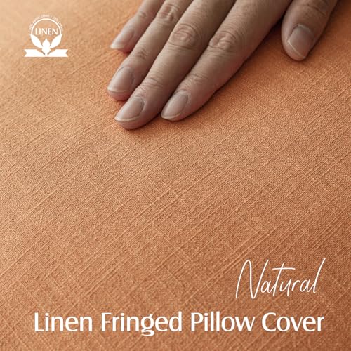 Decorative Linen Fringe Throw Pillow Covers 18×18 Dusty Orange (18" x 18" (Pack of 2) / Autumn Sunset)