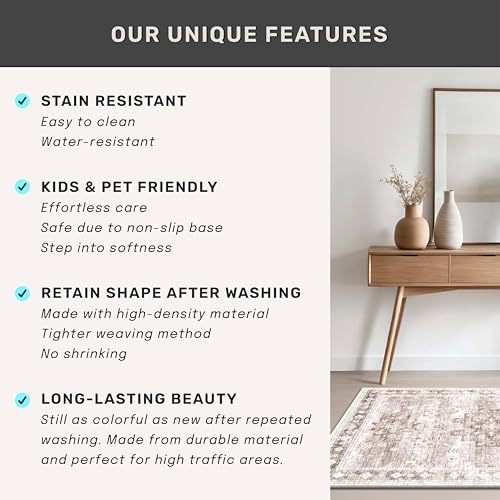 Washable Neutral Farmhouse Large Entryway Rug (3' x 6' (Rectangular) / Latte / Beige)
