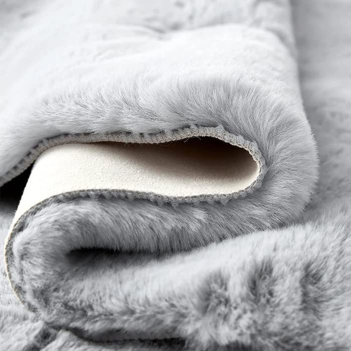 Grey Fluffy Faux Rabbit Washable Furry Fur Area Rugs for Bedroom Large Fuzzy Rug for Living Room Nursery Runner Rugs for Hallway 2x8 Rectangle Rug (2' x 8' (Runner) / Grey)