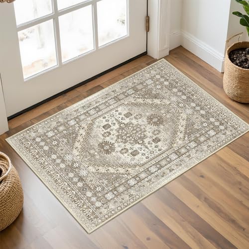 2x3 Entryway Rug Vintage Washable Rug Runner for Kitchen (Brown / 2' x 3' (Runner))