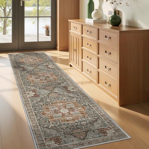 Kitchen Runner Rug Non Slip Washable Rugs 2.5x8 (Grey / 2'6" x 8' (Runner))