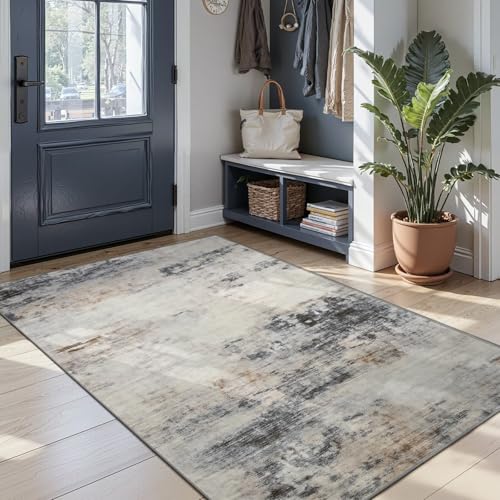 4x6 Washable Non Slip Area Rugs for Bedroom Living Room (Grey / Brown / 4' x 6' (Rectangular))