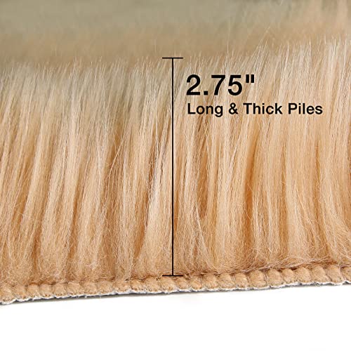 Beige Faux Sheepskin Fur Rug 3x5 ft (Beige / 3' x 5' (Rectangular))