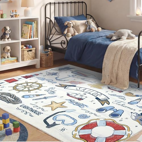 Soft Area Rugs 5x7 (5' x 7' (Rectangular) / Nautical White)
