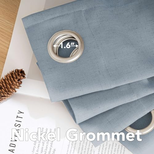 Linen Curtains Home Decorative Nickel Grommet Curtains Privacy Added Energy Saving Light Filtering Window Treatments Draperies for Bedroom (52"W x 96"L (Pack of 2) / Stone Blue)